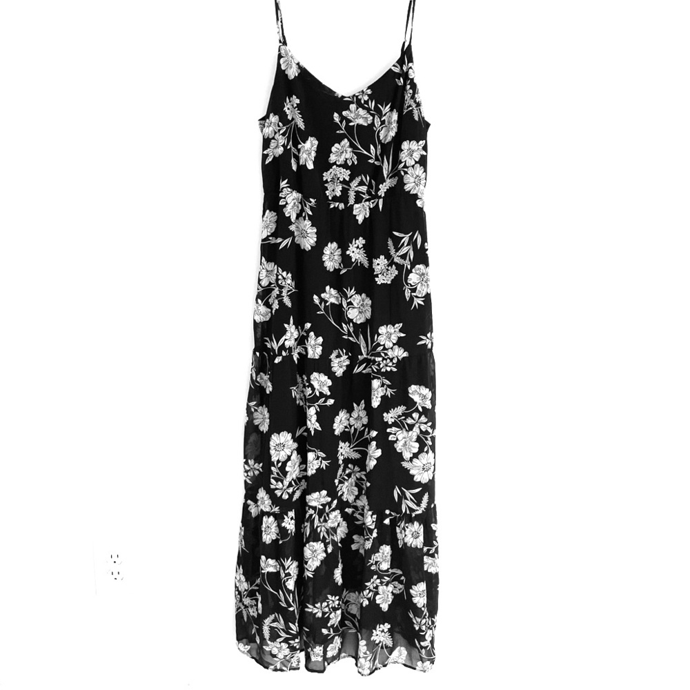 Black floral flowly dress by j crew